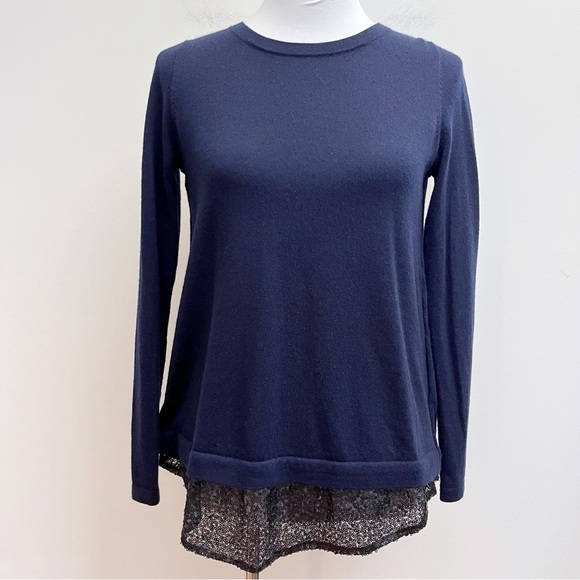 BODEN Navy Blue Merino Wool Open Wrap Lila Sequin Back Jumper Sweater Small - Picture 3 of 10